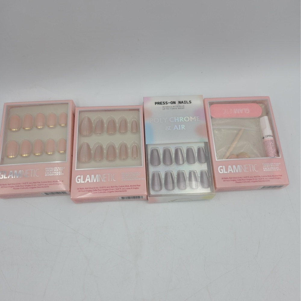 Lot of 3 Sets Glamnetic Press-On Nails Poly Chrome & Air Amandes Courtes